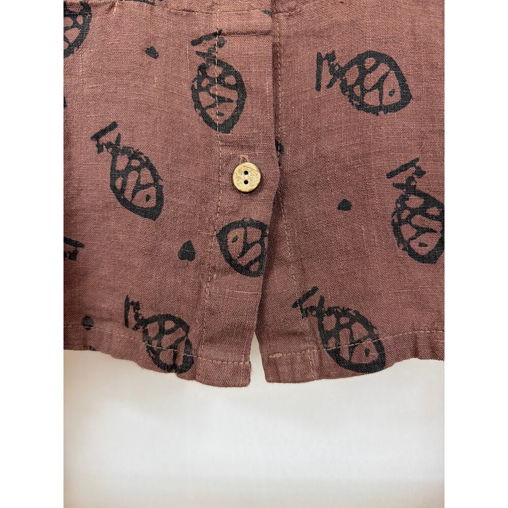 Vintage NWT Timbuktu Station Brown Fish Pattern Linen Button Up Top Size XL - Picture 4 of 8